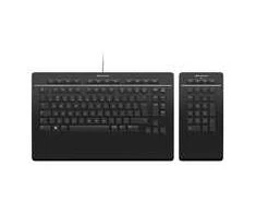 3Dconnexion Klaviatūra Pro su skaičių klaviatūra - Pilno dydžio (100%) - USB + RF belaidė + Bluetooth - Žirkliniai klavišų jungikliai - QWERTY - Juodas