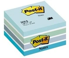 3M Lipnūs lapeliai Post-it Akvarelė kubas, 450 lapelių, 76 x 76 mm, mėlynos ir baltos spalvos derinys