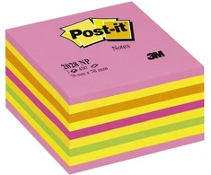 3M Lipnūs lapeliai Post-it Ledinukai kubas, 76 x 76 mm, 450 laplių, neoninių rausvų spalvų derinys