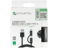 4Marts 4smarts Micro-USB &amp; USB Type-C Cable ComboCord 1m medžiaginis juodas