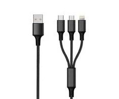 USB kabelis 2GO USB-A - USB-C + microUSB + Žaibas 3 m Juodas (797154)