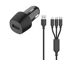 Įkroviklis 2GO 2GO automobilinis pakrovėjas 3000mA 3in1 Micro-USB, Lightning, USB-C sw