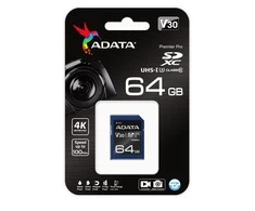 Atminties kortelė A-DATA Premier Pro SDXC, UHS-I U3 Class 10, 64GB, mėlyna / ADATA-338