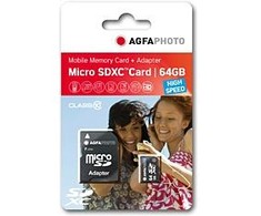 AgfaPhoto Micro SDXC UHS-I 64GB didelės spartos 10 klasės U1 + adapteris