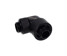 „Alphacool“ jungtis, 90 laipsnių, G1/4 colio, vidinis sriegis, 16/10 mm, pasukama, juoda