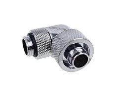 „Alphacool“ jungtis, 90 laipsnių, G1/4 colio, vidinis sriegis, 16/10 mm, pasukama, chromuota, sidabrinė