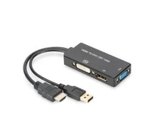 Assmann Electronic ASSMANN HDMI konverteris kabelis HDMI - DP+DVI+VGA M-F/F/F 0 2m 3 in 1 Multi-Media kabelis CE bl auksinis