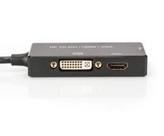 Šakotuvas Assmann Electronic ASSMANN DisplayPort konverteris kabelis DP - HDMI+DVI+VGA M-F/F/F 0 2m 3 in 1 Multi-Media kabelis CE bl auksinis