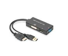 Assmann Electronic ASSMANN HDMI konverteris kabelis HDMI - DP+DVI+VGA M-F/F/F 0 2m 3 in 1 Multi-Media kabelis CE bl auksinis