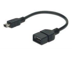Assmann Electronic ASSMANN USB 2.0 adapterio kabelis OTG tipo mini B - A M/F 0.2m USB 2.0 atitinka bl