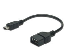 Assmann Electronic ASSMANN USB 2.0 adapterio kabelis OTG tipo mini B - A M/F 0.2m USB 2.0 atitinka bl