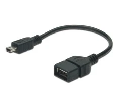 Assmann Electronic ASSMANN USB 2.0 adapterio kabelis OTG tipo mini B - A M/F 0.2m USB 2.0 atitinka bl