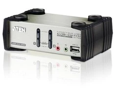 Aten 2 prievadų USB – PS/2 VGA KVM jungiklis su garso ir USB 2.0 šakotuvu (KVM kabeliai pridedami)