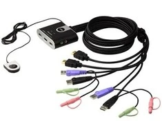 Aten 2 prievadų USB HDMI/garso kabelio KVM jungiklis su nuotolinio prievado parinkikliu | Aten