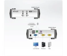 ATEN CS82U-AT ATEN CS82U 2 prievadų PS/2 USB KVM jungiklis, 2x pasirinktiniai KVM kabelių rinkiniai, nemaitinamas