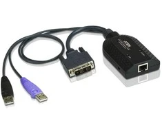 Aten | USB DVI virtualios laikmenos KVM adapteris su intelektualiųjų kortelių palaikymu | KA7166 | Ryšys: 1 x RJ-45 Moteris, Kompiuteris: 2 x A tipo USB kištukas, 1 x DVI-D kištukas.