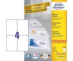 Lipnios etiketės Avery Zweckform, 105x148mm, 4 etiketės lape, 100 lapų, baltos spalvos