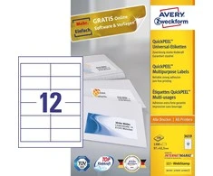 Lipnios etiketės Avery Zweckform, A4, 97x42,3mm, 12 etikečių lape, 100 lapų, baltos spalvos