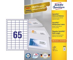 Lipnios etiketės Avery Zweckform, A4, 38x21.2mm, 65 etiketes lape, 100 lapų, baltos spalvos