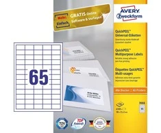 Lipnios etiketės Avery Zweckform, A4, 38x21.2mm, 65 etiketes lape, 100 lapų, baltos spalvos