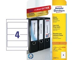 Lipnios etiketės segtuvams Avery Zweckform, A4, 192x61mm, pakuotėje 25 lapai, baltos spalvos