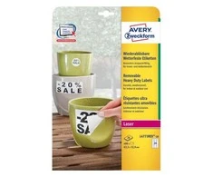 Lipnios etiketės Avery Zweckform, A4, atsparios drėgmei, 63.5x33.9mm, 24 etiketės lape, 20 lapų, matinės, nuklijuojamos, baltos spalvos