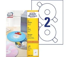 Lipnios etiketės Avery Zweckform CD, A4, 117mm, 2 etiketės lape, 100 lapų, baltos spalvos