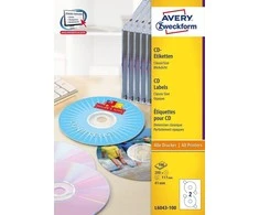 Lipnios etiketės Avery Zweckform CD, A4, 117mm, 2 etiketės lape, 100 lapų, baltos spalvos