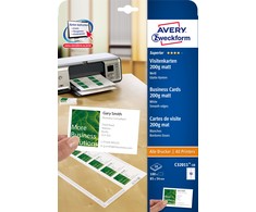 Avery Zweckform vizitinės kortelės, matinės, balta, A4, 200 g/m2, 85x54mm, 10 lapų, lazeriniams ir rašaliniams spausdintuvams, O