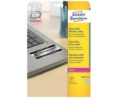 Lipnios etiketės Avery Zweckform, A4, atsparios drėgmei, 210x297mm, 1 etiketė lape, 20 lapų, sidabrinės spalvos