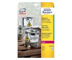 Apvalios lipnios etiketės Avery Zweckform, A4, atsparios drėgmei, 30mm, 48 etiketės lape, 20 lapų, baltos spalvos