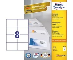 Avery Lipnios etiketės Zweckform, 105x74mm, 8 etiketės lape, be rėmelio, 100 lapų, baltos spalvos
