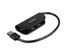 Axagon Handy keturių prievadų USB 2.0 šakotuvas su nuolat prijungtu USB kabeliu. Juodas.