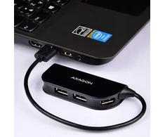 Axagon Handy keturių prievadų USB 2.0 šakotuvas su nuolat prijungtu USB kabeliu. Juodas.