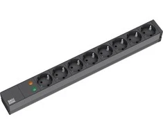 Bachmann 19" lizdo juosta ALU 1U ÜSS, 8 krypčių, juoda 2,0 m, be jungiklio