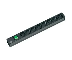 Bachmann 19" lizdo juostelė ALU 1U, 8x 35°, juoda, 2,0m, su jungikliu