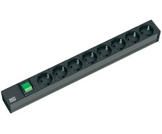 Bachmann 19" lizdo juostelė ALU 1U, 8x 35°, juoda, 2,0m, su jungikliu
