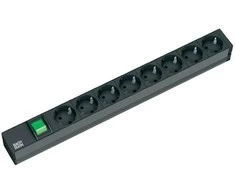 Bachmann 19" lizdo juostelė ALU 1U, 8x 35°, juoda, 2,0m, su jungikliu