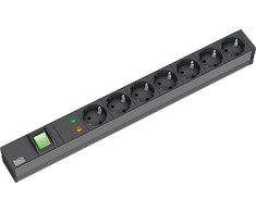 Bachmann 19" lizdo juosta ALU 1U ÜSS, 7 krypčių, juoda 2,0 m, su jungikliu