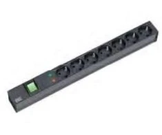 Bachmann 19" lizdo juosta ALU 1U ÜSS, 7 krypčių, juoda 2,0 m, su jungikliu