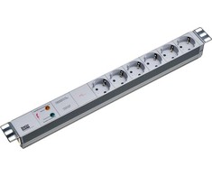 Bachmann 19" lizdo juosta ALU 1U ÜSS, 6 krypčių 35°, pilka, 2,0m, be jungiklio