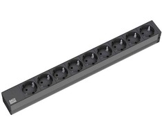 Bachmann 19" lizdo juostelė ALU 1U, 9 krypčių 35°, juoda, 2,0 m, be jungiklio