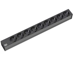 Bachmann 19" lizdo juostelė ALU 1U, 9 krypčių 35°, juoda, 2,0 m, be jungiklio