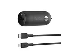 Belkin 30W USB-C, PD, PPS, juoda + kabelis Lightning