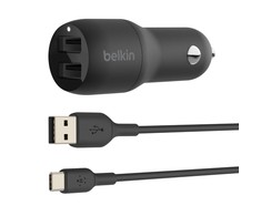 Belkin Dual USB-A automobilinis įkroviklis 24W + USB-A į USB-C laidas BOOST CHARGE Juodas