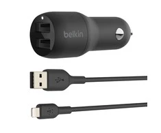 Belkinas | Dvigubas USB-A automobilinis įkroviklis 24W + USB-A prie žaibo kabelis | PAdidinkite įkrovimą
