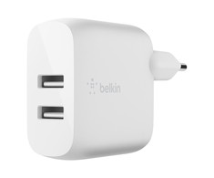 Įkroviklis Belkin Boost Charge 24W 2xUSB-A + USB-A to USB-C cable 1.0m baltas