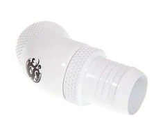 Bitspower jungtis, 45 laipsnių, G1/4 colio AG – 13 mm ID – pasukama, balta