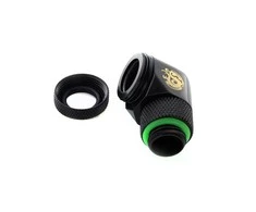 „Bitspower“ daugiajungtis adapteris, 90 laipsnių G1/4 colio vidinis sriegis ir 12 mm išorinio skersmens kietas vamzdis - pasukamas, juodas