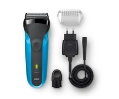 Braun Elektrinis skustuvas 310s Šlapiam naudojimui, Įkraunamas, Įkrovimo laikas 1 val., Ni-MH, Baterijos, Mėlyna